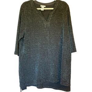CATHERINES Black All Nighter Metallic Slinky Scoop Neckline Tunic Style Top Sz1X